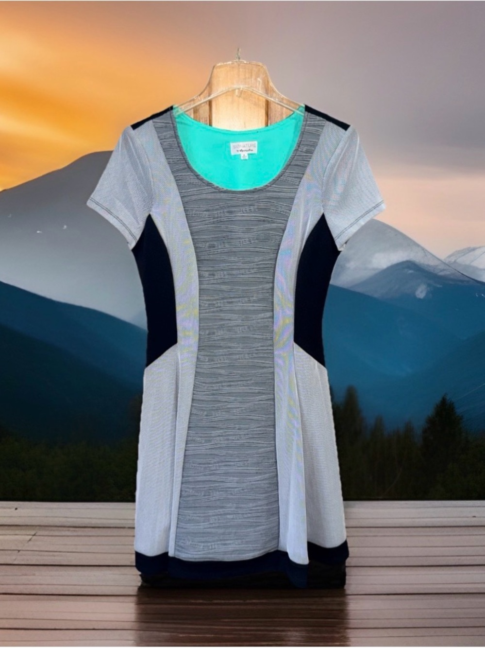 NWT Signature by Robbie Bee Colorblock Sleeveless Mesh Fit & Flare Dress-M